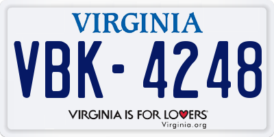 VA license plate VBK4248