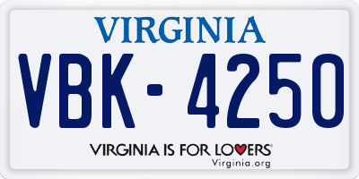 VA license plate VBK4250
