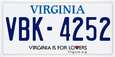 VA license plate VBK4252