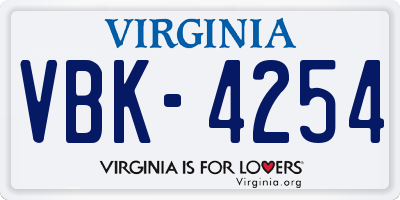 VA license plate VBK4254