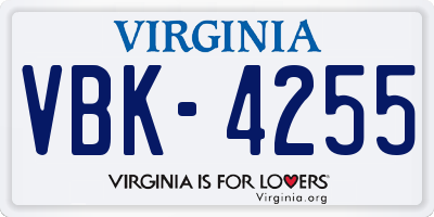 VA license plate VBK4255