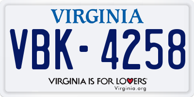 VA license plate VBK4258
