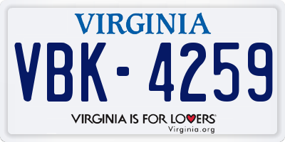 VA license plate VBK4259