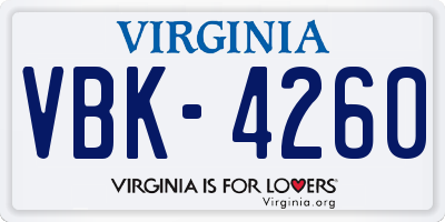 VA license plate VBK4260