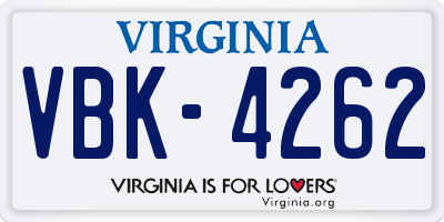 VA license plate VBK4262
