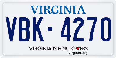 VA license plate VBK4270