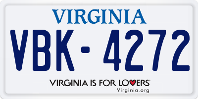 VA license plate VBK4272