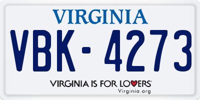 VA license plate VBK4273