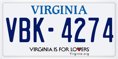 VA license plate VBK4274