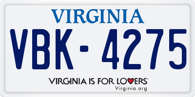 VA license plate VBK4275