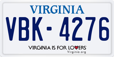 VA license plate VBK4276