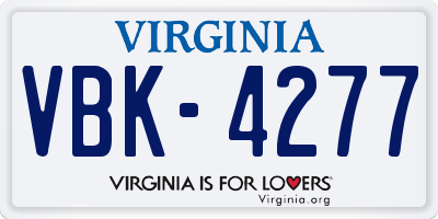 VA license plate VBK4277