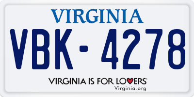 VA license plate VBK4278