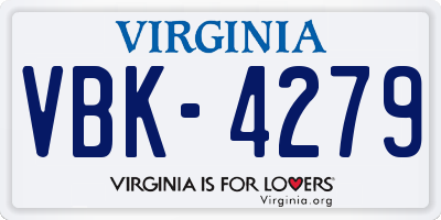VA license plate VBK4279