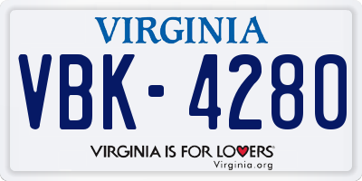 VA license plate VBK4280