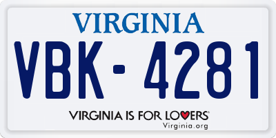 VA license plate VBK4281