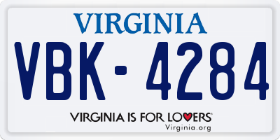 VA license plate VBK4284