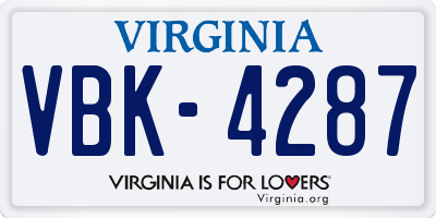 VA license plate VBK4287