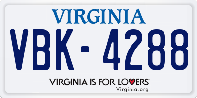 VA license plate VBK4288