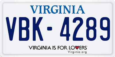 VA license plate VBK4289