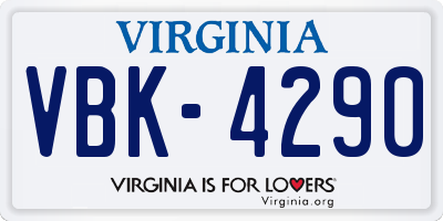 VA license plate VBK4290