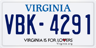 VA license plate VBK4291