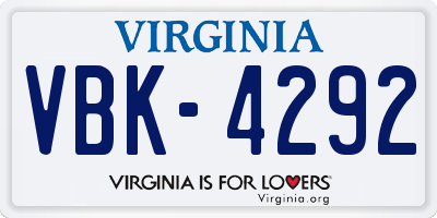 VA license plate VBK4292