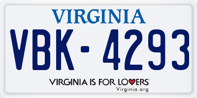 VA license plate VBK4293