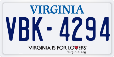 VA license plate VBK4294