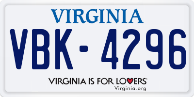 VA license plate VBK4296