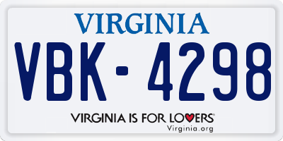 VA license plate VBK4298