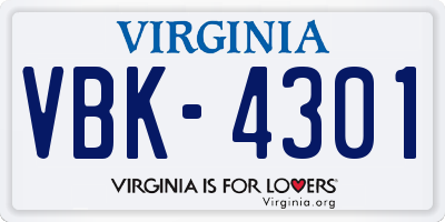 VA license plate VBK4301