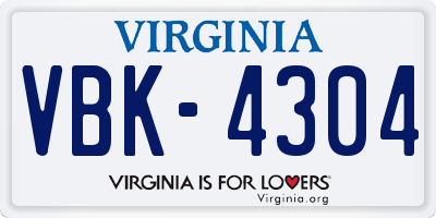 VA license plate VBK4304