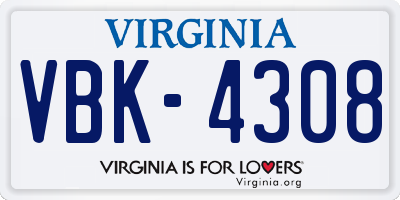 VA license plate VBK4308