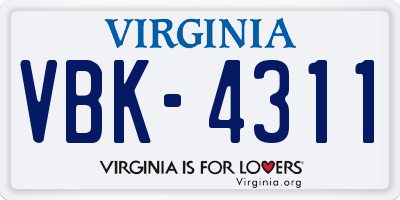 VA license plate VBK4311