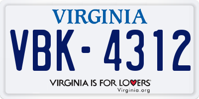 VA license plate VBK4312