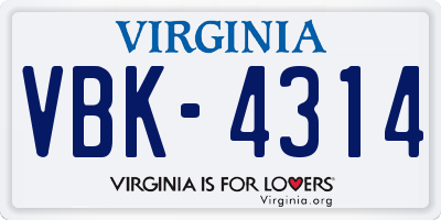 VA license plate VBK4314