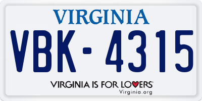 VA license plate VBK4315