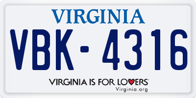 VA license plate VBK4316
