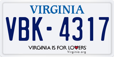 VA license plate VBK4317
