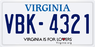 VA license plate VBK4321