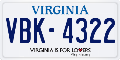 VA license plate VBK4322