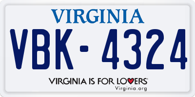 VA license plate VBK4324