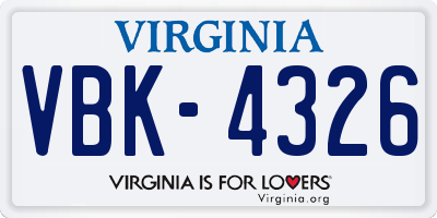 VA license plate VBK4326