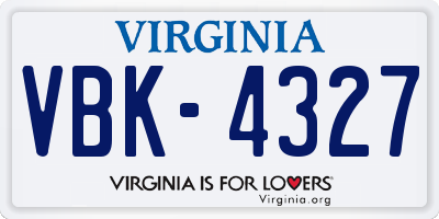 VA license plate VBK4327