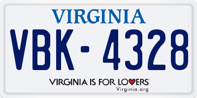 VA license plate VBK4328