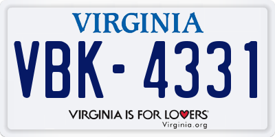VA license plate VBK4331