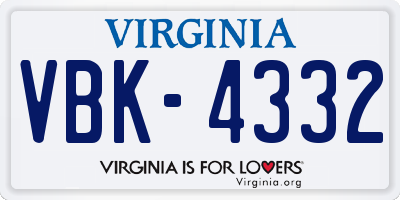 VA license plate VBK4332