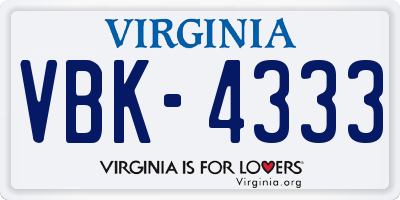 VA license plate VBK4333