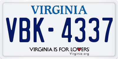 VA license plate VBK4337